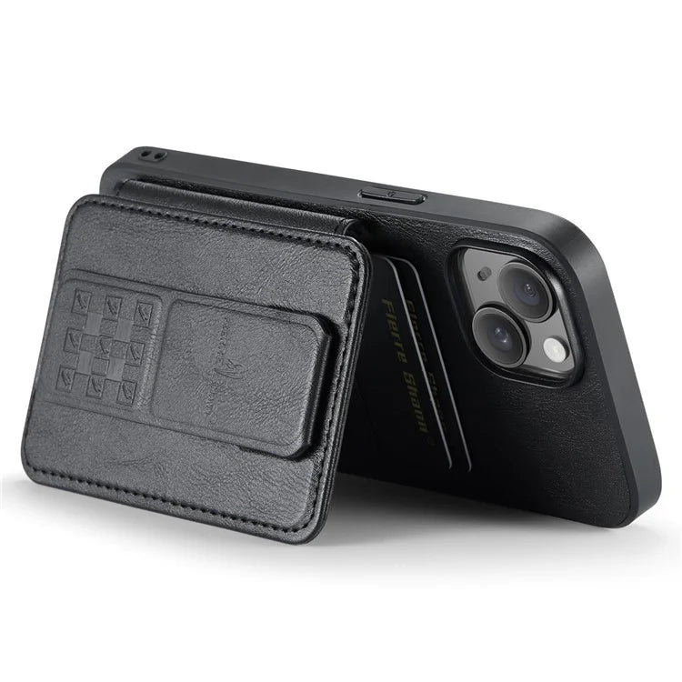 For iPhone 15 Plus Case Waxy Leather+TPU RFID Blocking Phone Shell with Card Slots