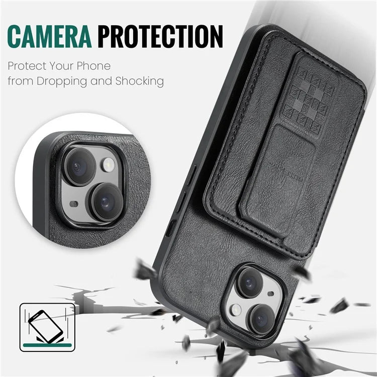 For iPhone 15 Plus Case Waxy Leather+TPU RFID Blocking Phone Shell with Card Slots