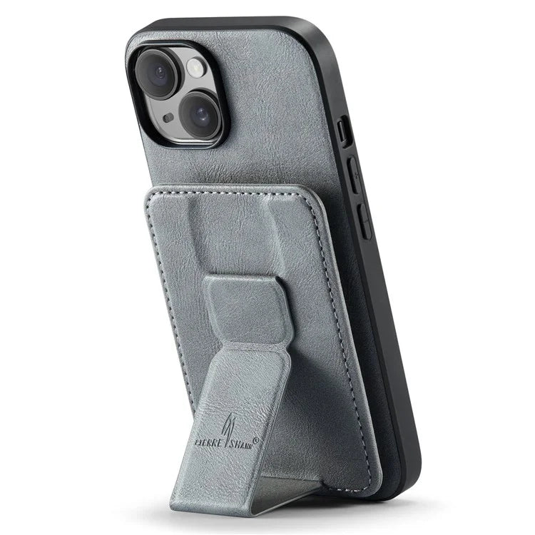 For iPhone 15 Plus Case Waxy Leather+TPU RFID Blocking Phone Shell with Card Slots