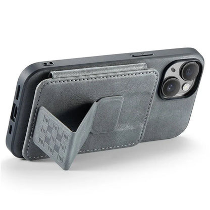 For iPhone 15 Plus Case Waxy Leather+TPU RFID Blocking Phone Shell with Card Slots