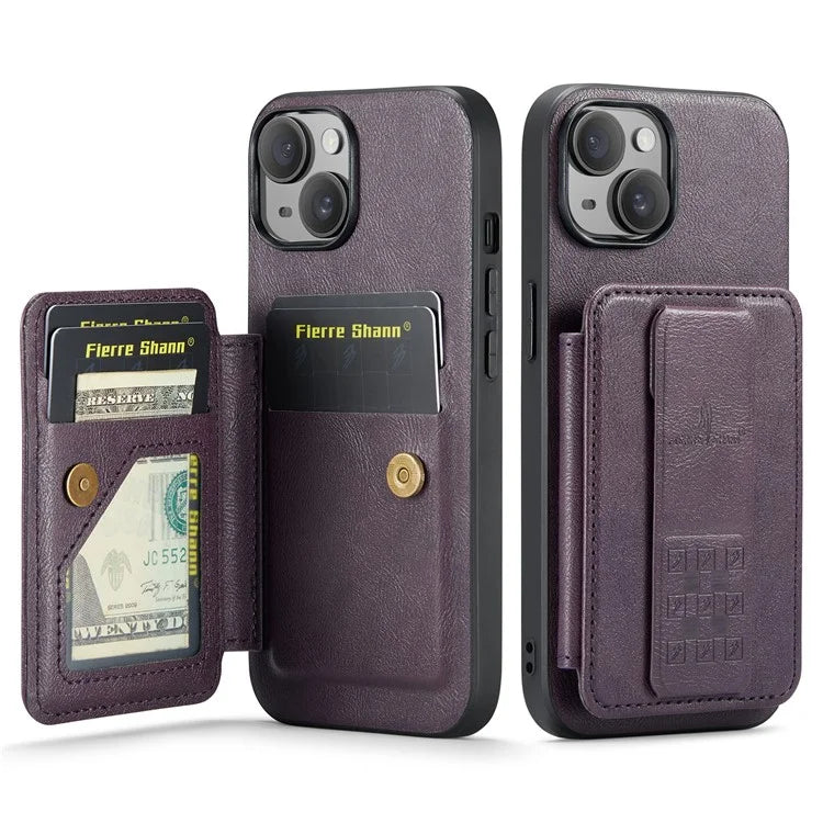 For iPhone 15 Plus Case Waxy Leather+TPU RFID Blocking Phone Shell with Card Slots
