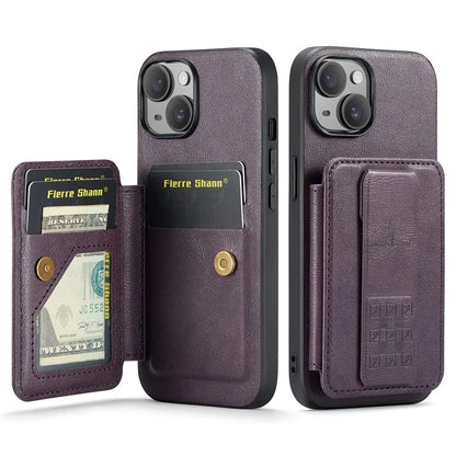 For iPhone 15 Plus Case Waxy Leather+TPU RFID Blocking Phone Shell with Card Slots