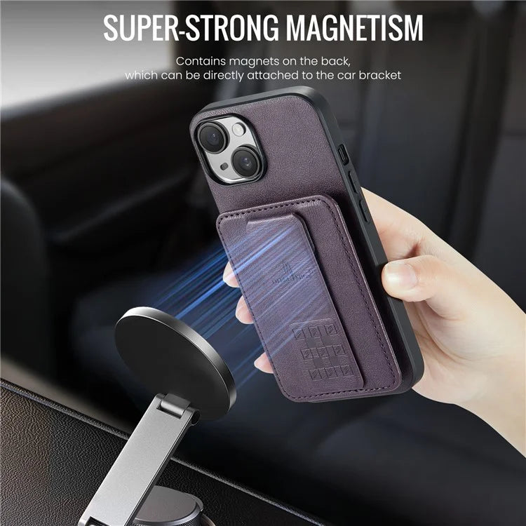 For iPhone 15 Plus Case Waxy Leather+TPU RFID Blocking Phone Shell with Card Slots