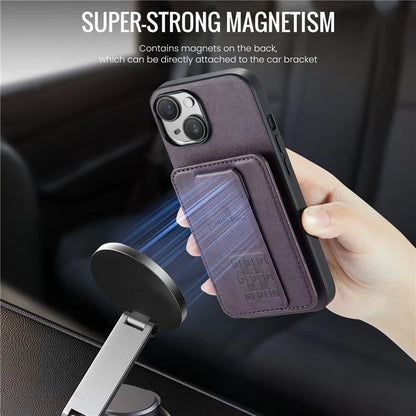 For iPhone 15 Plus Case Waxy Leather+TPU RFID Blocking Phone Shell with Card Slots