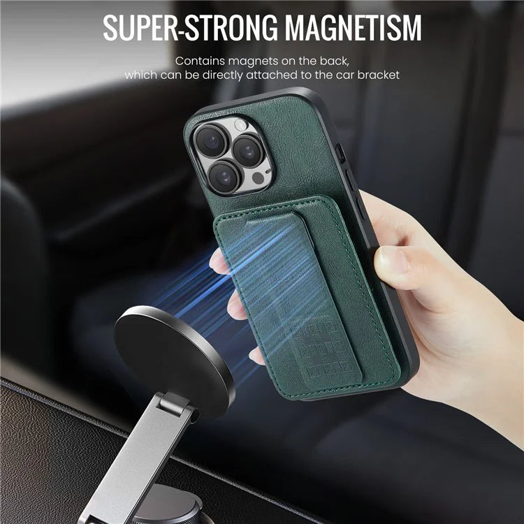 For iPhone 14 Pro Kickstand Case Waxy Leather+TPU RFID Blocking Phone Cover