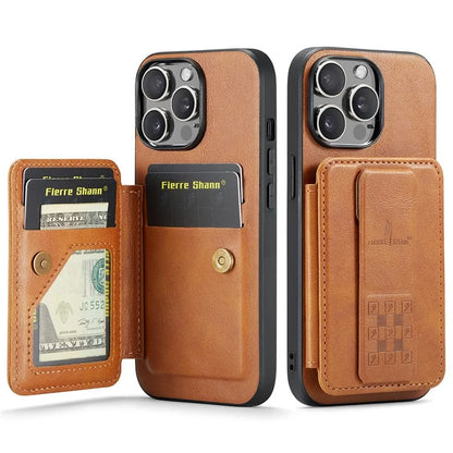 For iPhone 14 Pro Kickstand Case Waxy Leather+TPU RFID Blocking Phone Cover