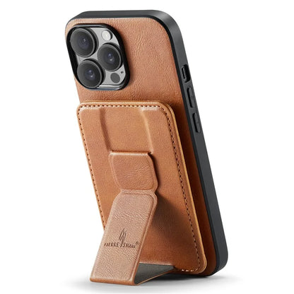 For iPhone 14 Pro Kickstand Case Waxy Leather+TPU RFID Blocking Phone Cover