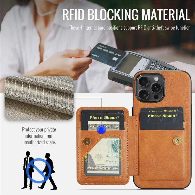 For iPhone 14 Pro Kickstand Case Waxy Leather+TPU RFID Blocking Phone Cover