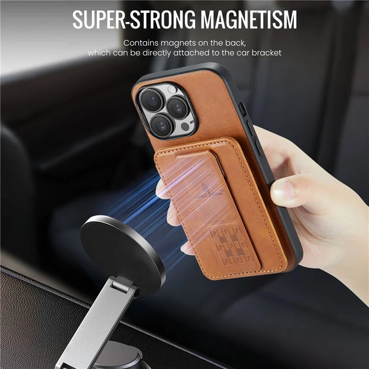 For iPhone 14 Pro Kickstand Case Waxy Leather+TPU RFID Blocking Phone Cover