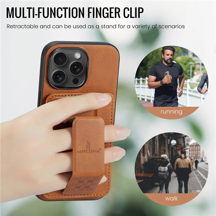 For iPhone 14 Pro Kickstand Case Waxy Leather+TPU RFID Blocking Phone Cover