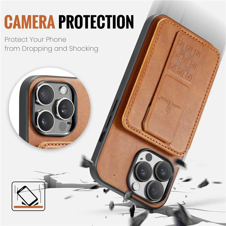 For iPhone 14 Pro Kickstand Case Waxy Leather+TPU RFID Blocking Phone Cover