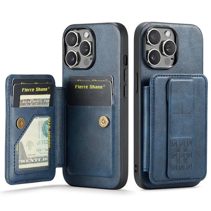 For iPhone 14 Pro Kickstand Case Waxy Leather+TPU RFID Blocking Phone Cover