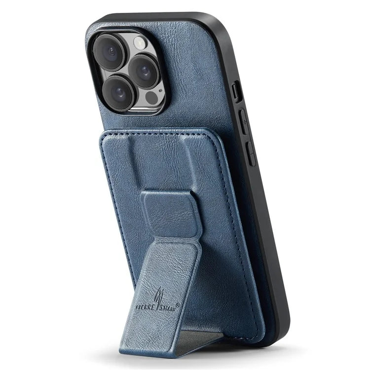 For iPhone 14 Pro Kickstand Case Waxy Leather+TPU RFID Blocking Phone Cover