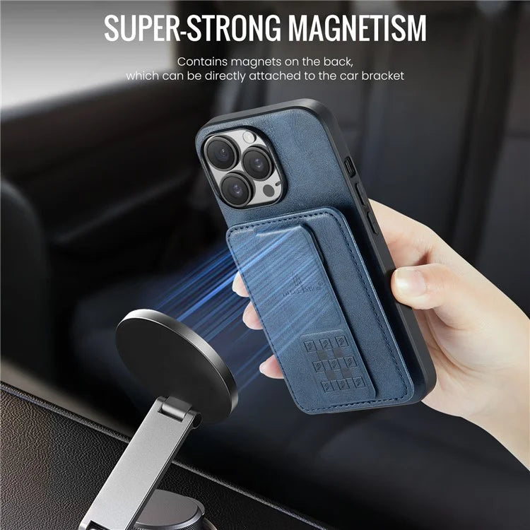 For iPhone 14 Pro Kickstand Case Waxy Leather+TPU RFID Blocking Phone Cover