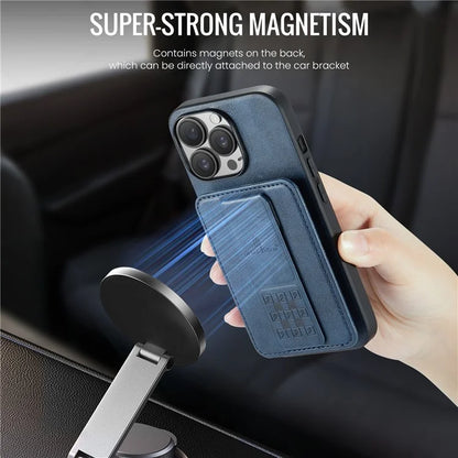 For iPhone 14 Pro Kickstand Case Waxy Leather+TPU RFID Blocking Phone Cover
