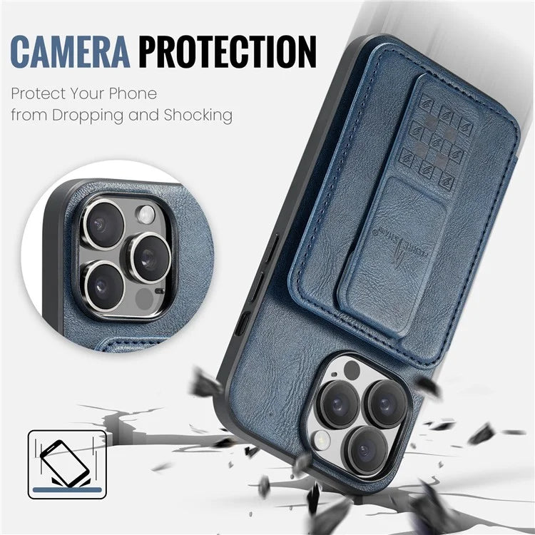 For iPhone 14 Pro Kickstand Case Waxy Leather+TPU RFID Blocking Phone Cover