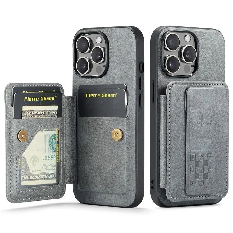 For iPhone 14 Pro Kickstand Case Waxy Leather+TPU RFID Blocking Phone Cover