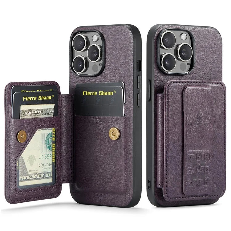 For iPhone 14 Pro Kickstand Case Waxy Leather+TPU RFID Blocking Phone Cover