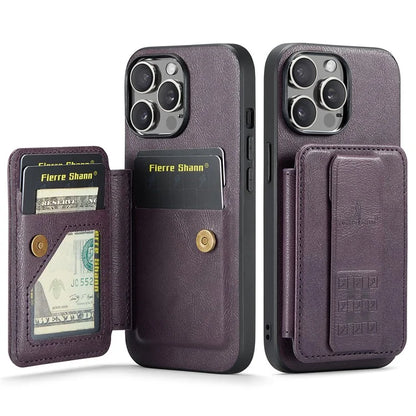 For iPhone 14 Pro Kickstand Case Waxy Leather+TPU RFID Blocking Phone Cover