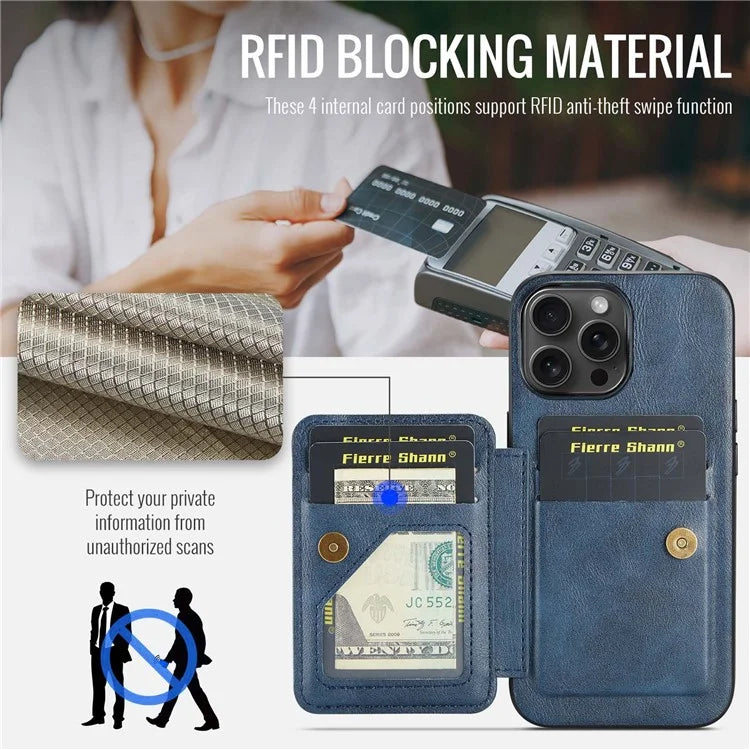 For iPhone 14 Pro Max Case Leather Coated TPU Drop-resistant RFID Blocking Phone Protector
