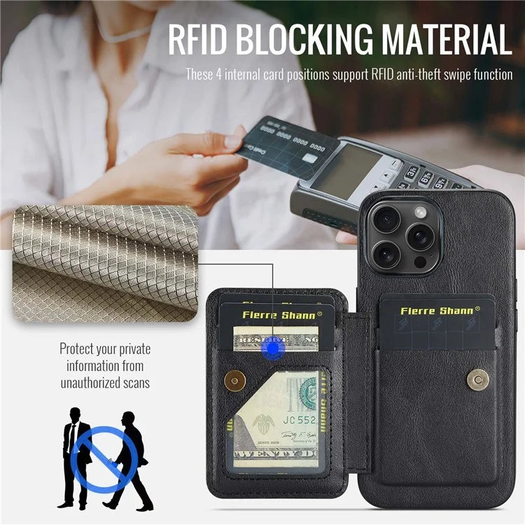 For iPhone 14 Pro Max Case Leather Coated TPU Drop-resistant RFID Blocking Phone Protector