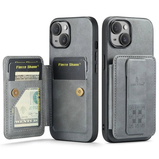 For iPhone 14 Plus Case Waxed Cowhide Texture Kickstand Protective Shell Fits Magnetic Car Holder