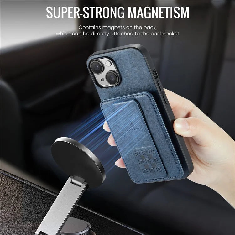 For iPhone 14 Plus Case Waxed Cowhide Texture Kickstand Protective Shell Fits Magnetic Car Holder