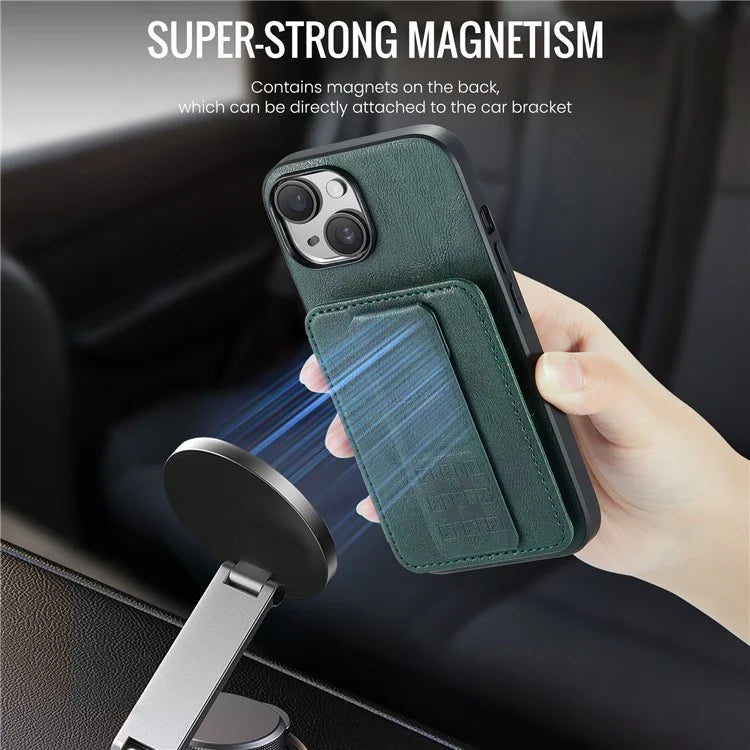 For iPhone 14 Plus Case Waxed Cowhide Texture Kickstand Protective Shell Fits Magnetic Car Holder