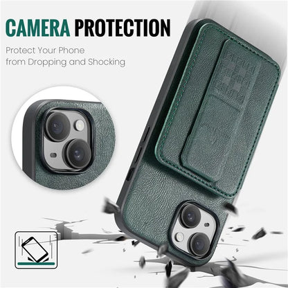 For iPhone 14 Plus Case Waxed Cowhide Texture Kickstand Protective Shell Fits Magnetic Car Holder