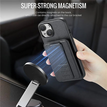 For iPhone 14 Plus Case Waxed Cowhide Texture Kickstand Protective Shell Fits Magnetic Car Holder
