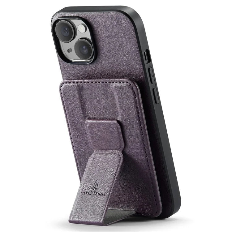 For iPhone 14 Plus Case Waxed Cowhide Texture Kickstand Protective Shell Fits Magnetic Car Holder