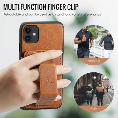 For iPhone 11 Case Finger Loop Leather+TPU Scratch-resistant Phone Cover