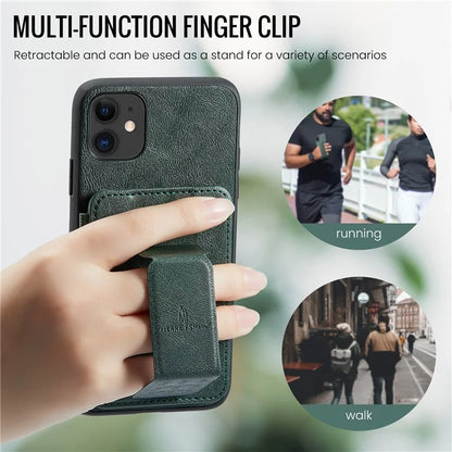 For iPhone 11 Case Finger Loop Leather+TPU Scratch-resistant Phone Cover