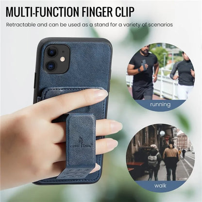 For iPhone 11 Case Finger Loop Leather+TPU Scratch-resistant Phone Cover