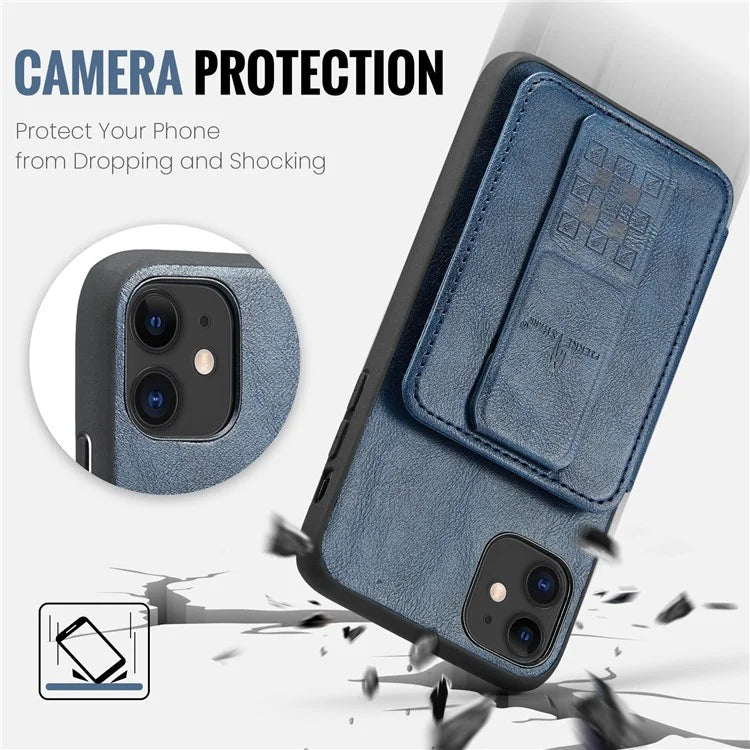 For iPhone 11 Case Finger Loop Leather+TPU Scratch-resistant Phone Cover