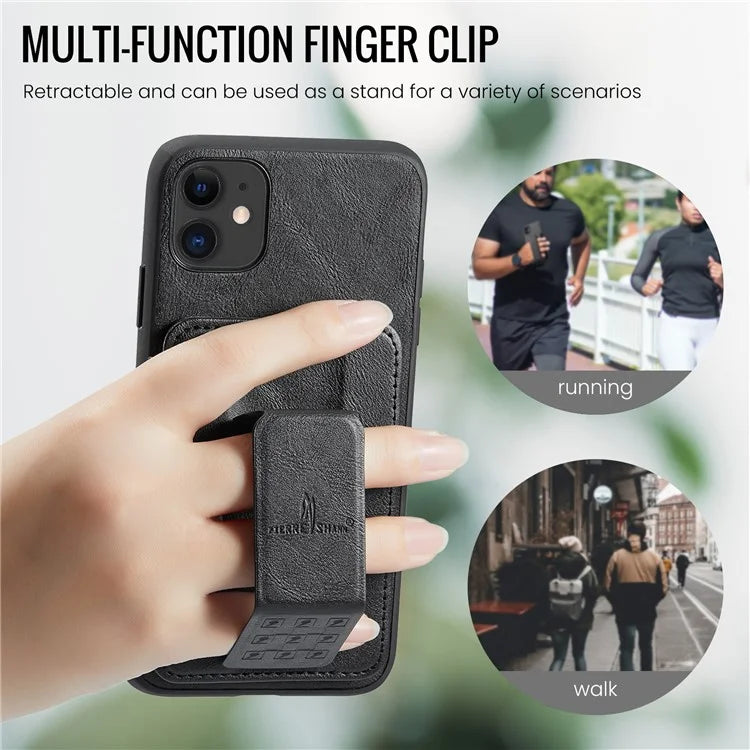 For iPhone 11 Case Finger Loop Leather+TPU Scratch-resistant Phone Cover