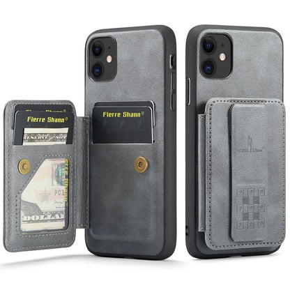 For iPhone 11 Case Finger Loop Leather+TPU Scratch-resistant Phone Cover