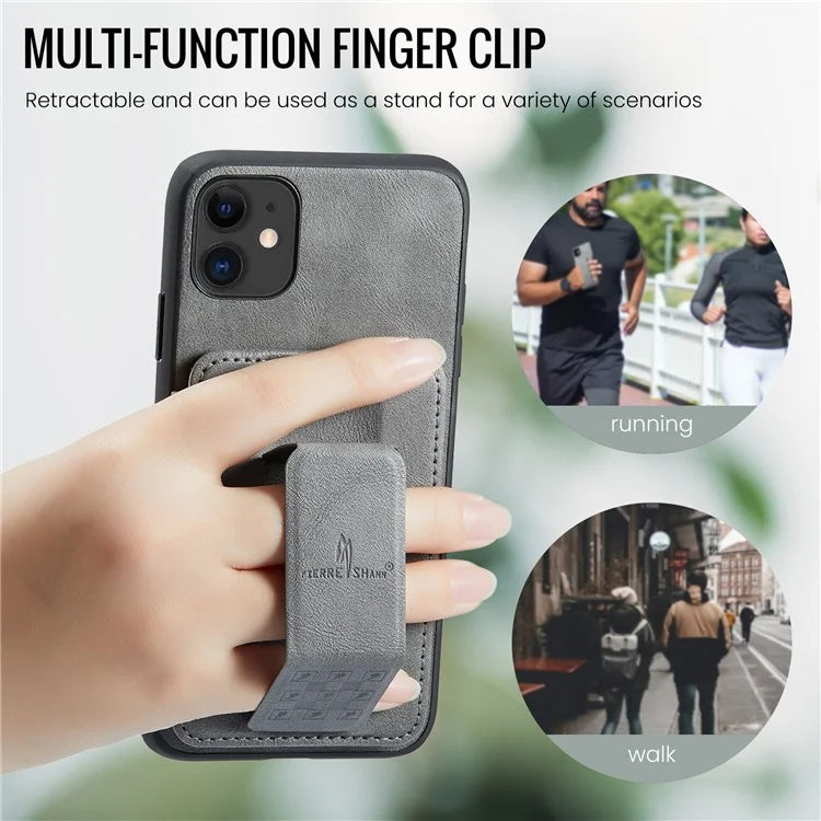 For iPhone 11 Case Finger Loop Leather+TPU Scratch-resistant Phone Cover