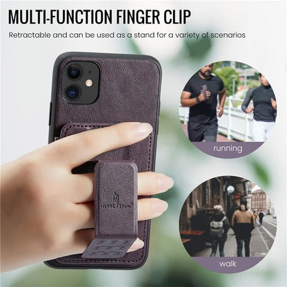 For iPhone 11 Case Finger Loop Leather+TPU Scratch-resistant Phone Cover