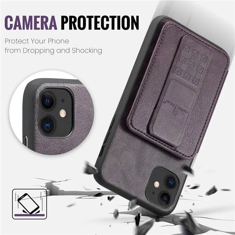 For iPhone 11 Case Finger Loop Leather+TPU Scratch-resistant Phone Cover