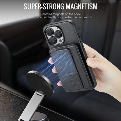 For iPhone 15 Pro Case Waxed Cowhide Texture RFID Blocking Phone Cover with Finger Loop