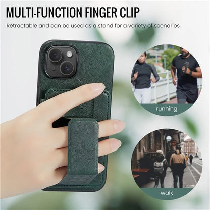 For iPhone 13 6.1 inch / 14 Case Leather Coated TPU Scratch-proof RFID Blocking Protective Shell