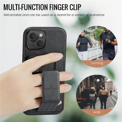 For iPhone 13 6.1 inch / 14 Case Leather Coated TPU Scratch-proof RFID Blocking Protective Shell