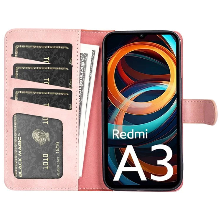 For Xiaomi Redmi A3 Wallet Case PU Leather Color Splicing Shockproof Phone Cover