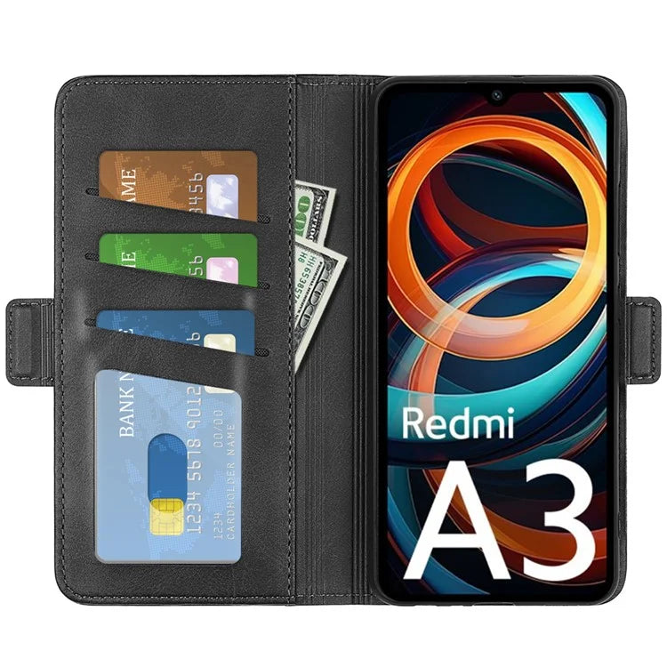 For Xiaomi Redmi A3 Case Dual Magnetic Clasp Leather Cell Phone Cover