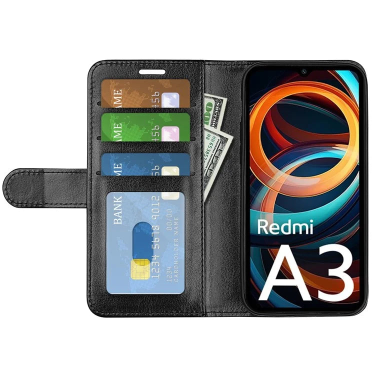 For Xiaomi Redmi A3 Case Leather Crazy Horse Texture Wallet Folio Phone Cover