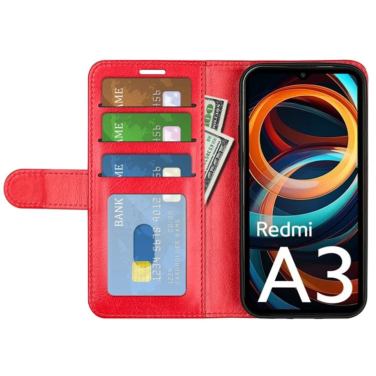 For Xiaomi Redmi A3 Case Leather Crazy Horse Texture Wallet Folio Phone Cover
