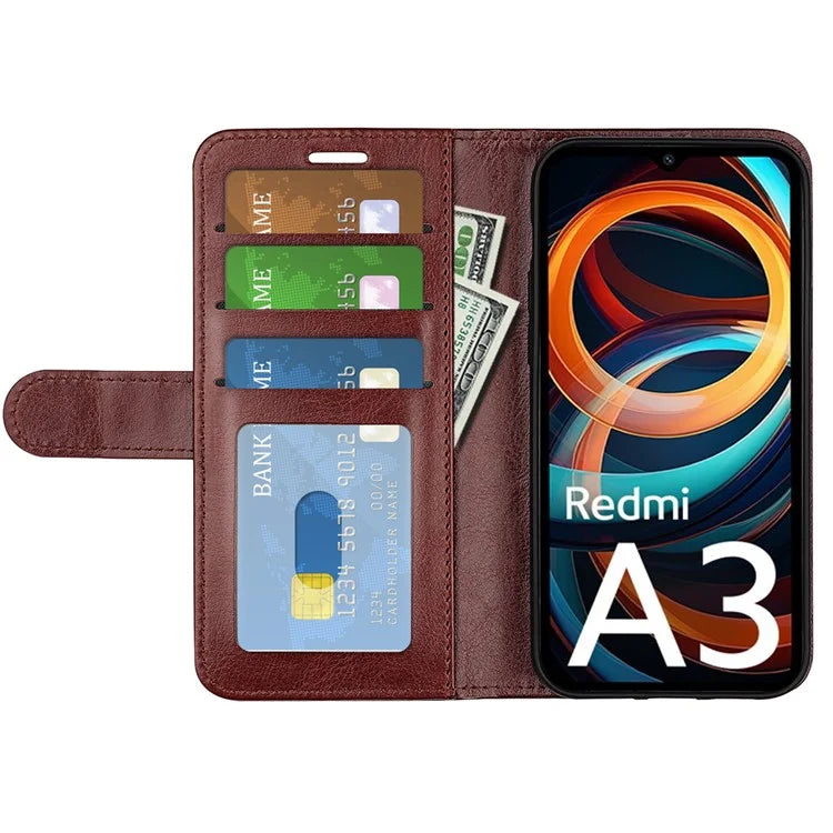 For Xiaomi Redmi A3 Case Leather Crazy Horse Texture Wallet Folio Phone Cover