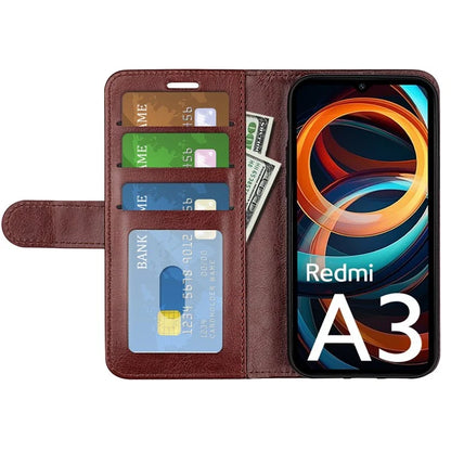 For Xiaomi Redmi A3 Case Leather Crazy Horse Texture Wallet Folio Phone Cover