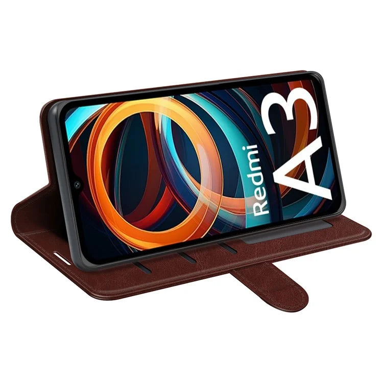 For Xiaomi Redmi A3 Case Leather Crazy Horse Texture Wallet Folio Phone Cover